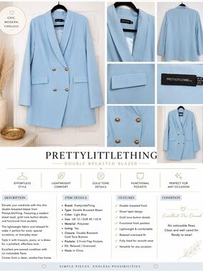 PrettyLittleThing Light Blue Double-Breasted Shawl Lapel Blazer